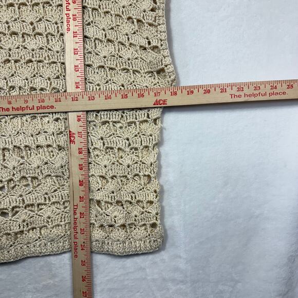 Y2K Forever 21 M Beige Crochet Top Boho Cottage Coastal Grandma Summer Beach - Picture 6 of 8